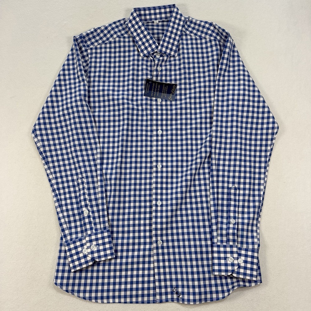 NWT State & Liberty Shirt Mens Large Blue White Gingham Check Long Sleeve - Picture 2 of 8